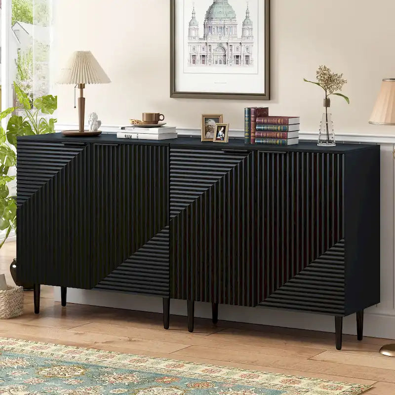 Christopher Knight Home - Mirod Set of 2 Modern Side Cabinets with Adjustable Shelves and Geometric Door Design