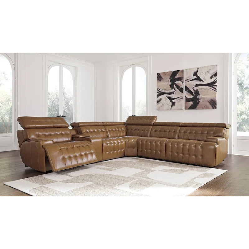 Signature Design by Ashley Temmpton Medium Brown 6-Piece Power Reclining Sectional - 124W x 110D x 34H