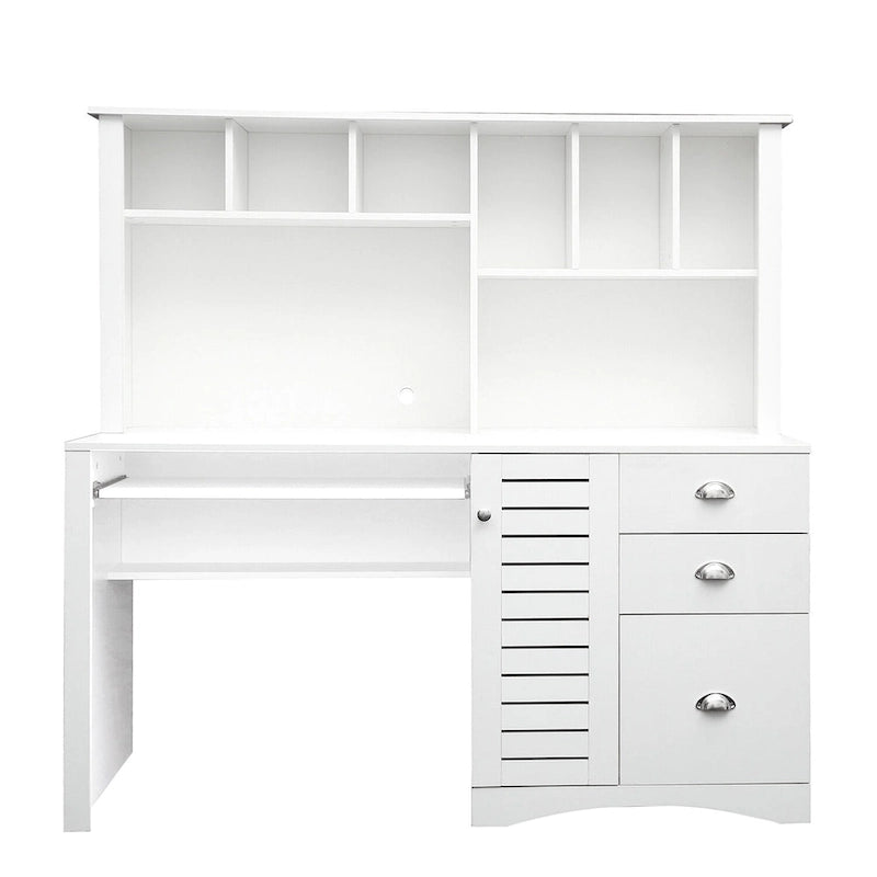 Modern Computer Desk with Hutch and 2 Tier Shelves and Drawers and Concealed Cabinet for Study and Bedroom or Living Room