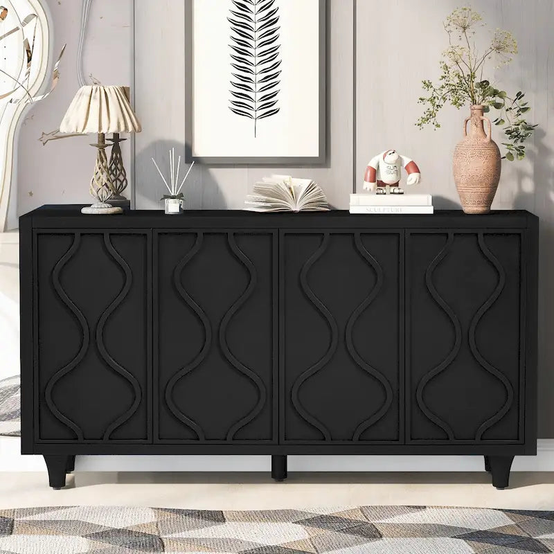 Stylish Storage Cabinet Sideboard Wooden Cabinet with Embossed Curved Doors,Suitable for Living Rooms, Entrance and Study Rooms