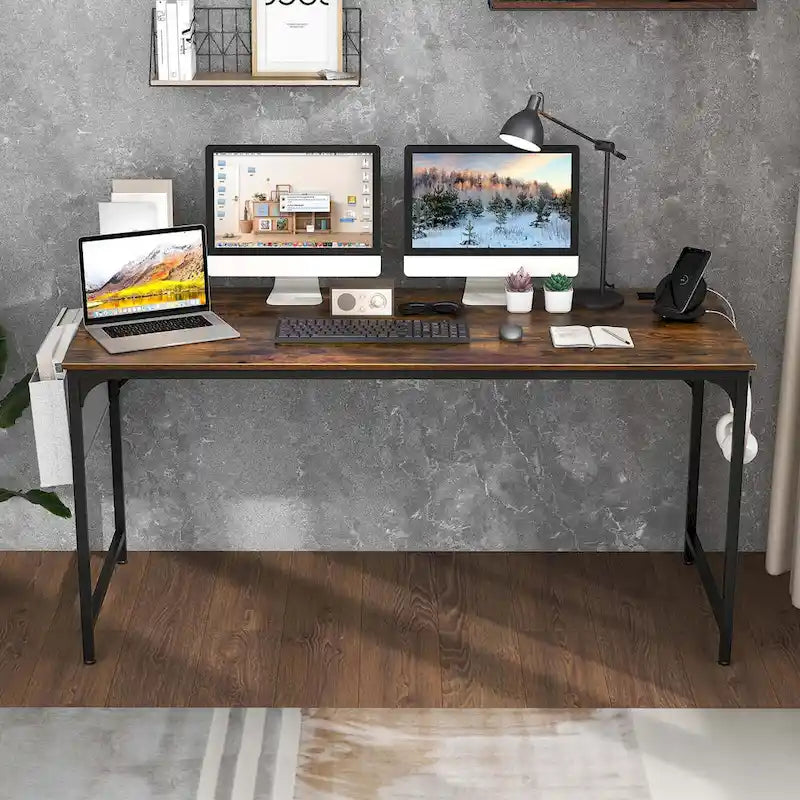 Costway 60 Modern Computer Desk with Charging Station with Storage