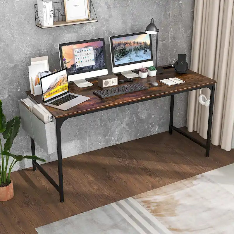 Costway 60 Modern Computer Desk with Charging Station with Storage