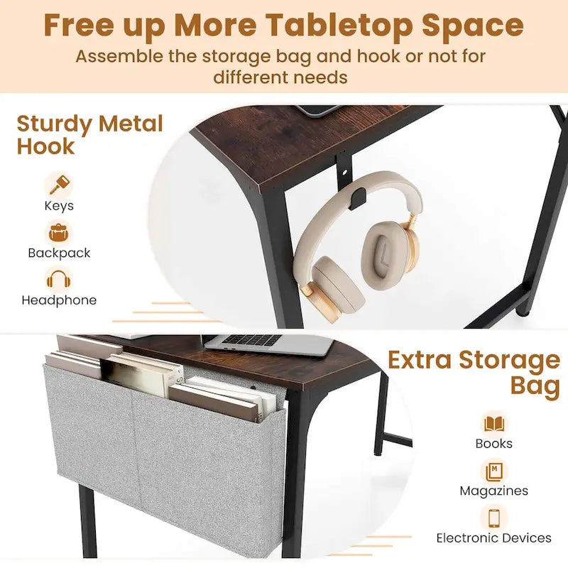 Costway 60 Modern Computer Desk with Charging Station with Storage