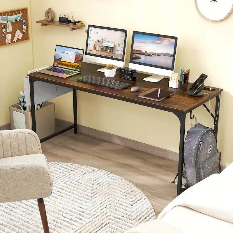 Costway 60 Modern Computer Desk with Charging Station with Storage