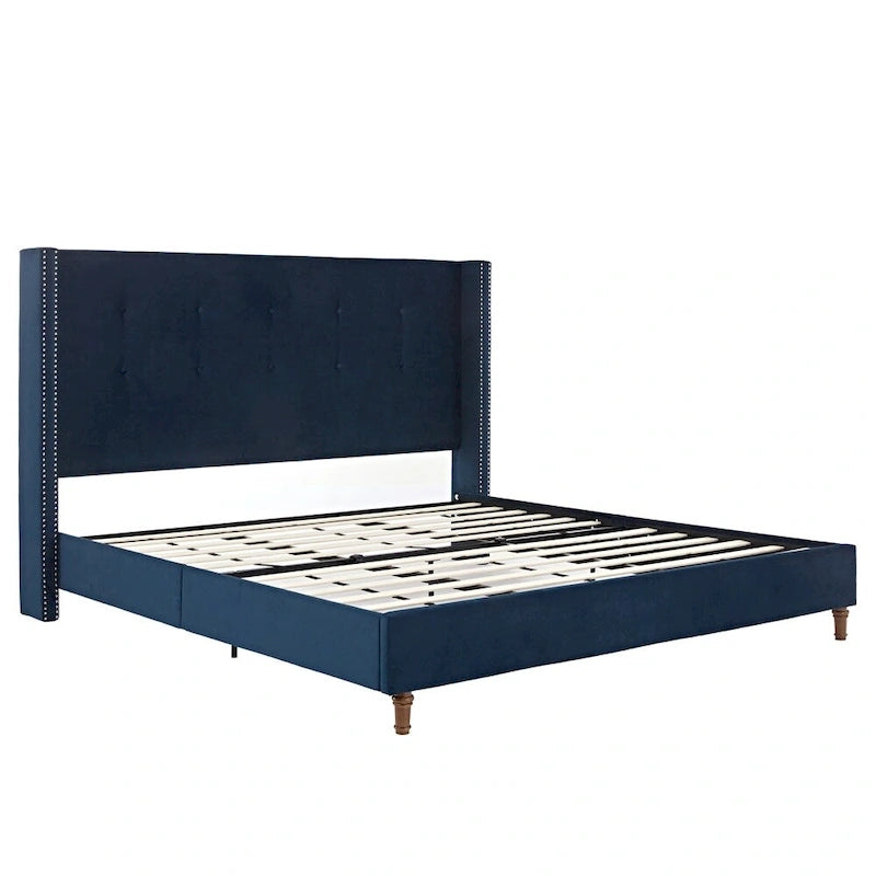 Upholstered King Bed Features a 54 High Headboard w/Buttoned Tuft