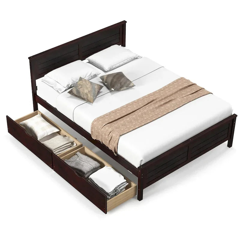 Gymax Full Size Wooden Bed Frame with 2 Storage Drawers & Under-bed