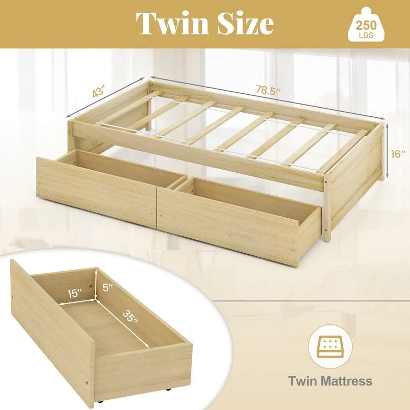 Gymax Twin Size Captain Bed w/ 2 Drawers Slats Support Twin Daybed