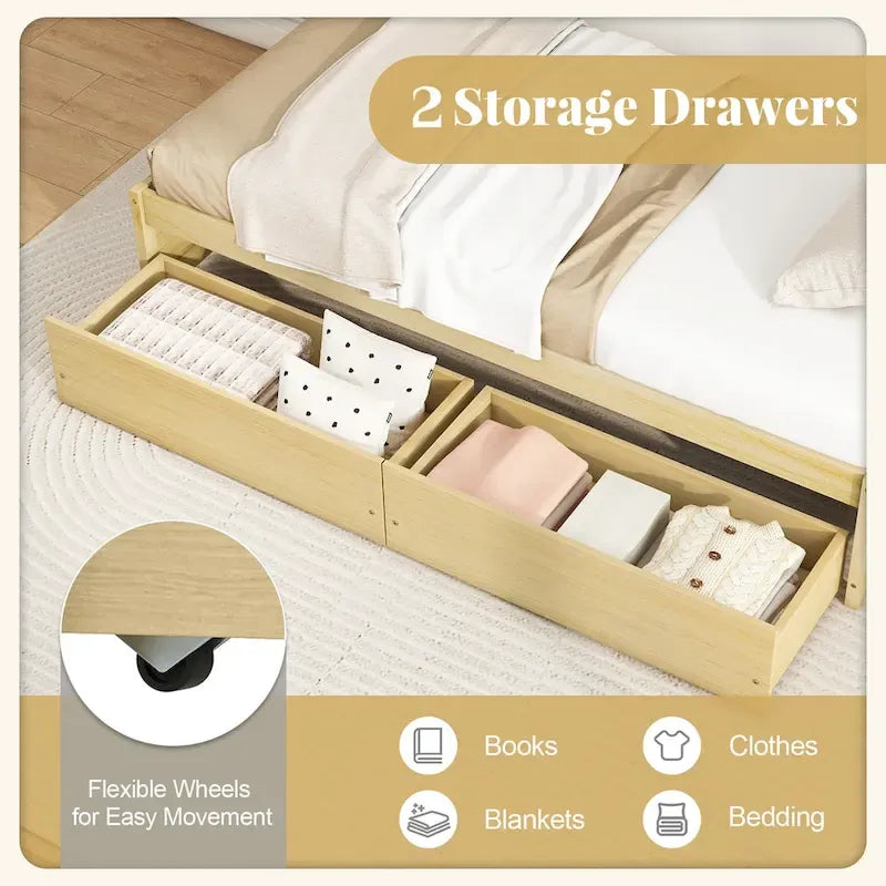 Gymax Twin Size Captain Bed w/ 2 Drawers Slats Support Twin Daybed