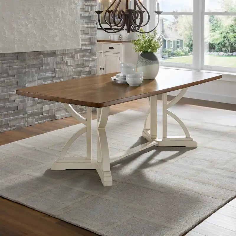 Eleanor 78-inch Oak Top Dining Table with Interlocking Base by iNSPIRE Q Classic