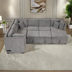 108.6 Chenille U-Shaped Sectional Sofa Bed with USB Ports, Storage Chaise, and 3 Back Pillows