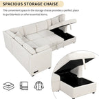108.6 Chenille U-Shaped Sectional Sofa Bed with USB Ports, Storage Chaise, and 3 Back Pillows