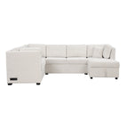 108.6 Chenille U-Shaped Sectional Sofa Bed with USB Ports, Storage Chaise, and 3 Back Pillows