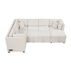 108.6 Chenille U-Shaped Sectional Sofa Bed with USB Ports, Storage Chaise, and 3 Back Pillows