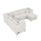 108.6 Chenille U-Shaped Sectional Sofa Bed with USB Ports, Storage Chaise, and 3 Back Pillows