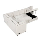 108.6 Chenille U-Shaped Sectional Sofa Bed with USB Ports, Storage Chaise, and 3 Back Pillows