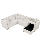 108.6 Chenille U-Shaped Sectional Sofa Bed with USB Ports, Storage Chaise, and 3 Back Pillows