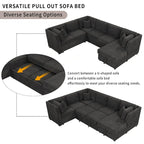 108.6 Chenille U-Shaped Sectional Sofa Bed with USB Ports, Storage Chaise, and 3 Back Pillows