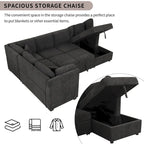 108.6 Chenille U-Shaped Sectional Sofa Bed with USB Ports, Storage Chaise, and 3 Back Pillows