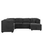 108.6 Chenille U-Shaped Sectional Sofa Bed with USB Ports, Storage Chaise, and 3 Back Pillows