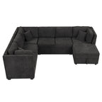108.6 Chenille U-Shaped Sectional Sofa Bed with USB Ports, Storage Chaise, and 3 Back Pillows