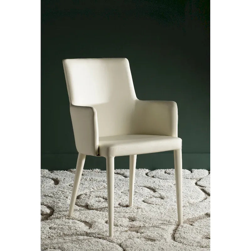SAFAVIEH Elois Mid-Century Dining Modern White Arm Chair - 23.6 W x 21.6 L x 35.5 H - 24Wx22Dx36H