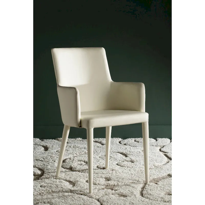 SAFAVIEH Elois Mid-Century Dining Modern White Arm Chair - 23.6 W x 21.6 L x 35.5 H - 24Wx22Dx36H