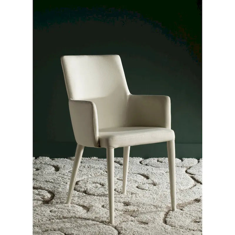 SAFAVIEH Elois Mid-Century Dining Modern White Arm Chair - 23.6 W x 21.6 L x 35.5 H - 24Wx22Dx36H