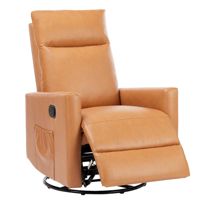 Modern Glider Rocker Chair Linen Upholstered Swivel Manual Recliner Chair High Back Single Sofa with Footrest