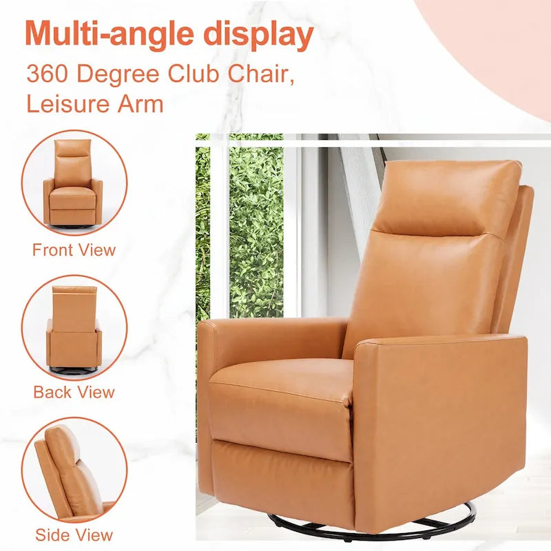 Modern Glider Rocker Chair Linen Upholstered Swivel Manual Recliner Chair High Back Single Sofa with Footrest