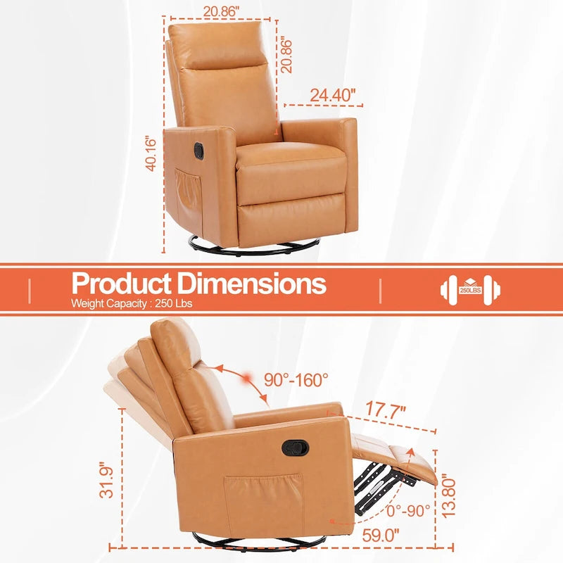 Modern Glider Rocker Chair Linen Upholstered Swivel Manual Recliner Chair High Back Single Sofa with Footrest