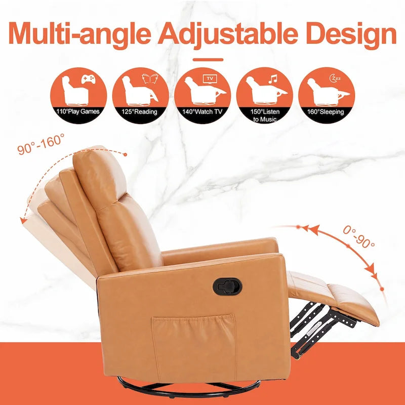 Modern Glider Rocker Chair Linen Upholstered Swivel Manual Recliner Chair High Back Single Sofa with Footrest