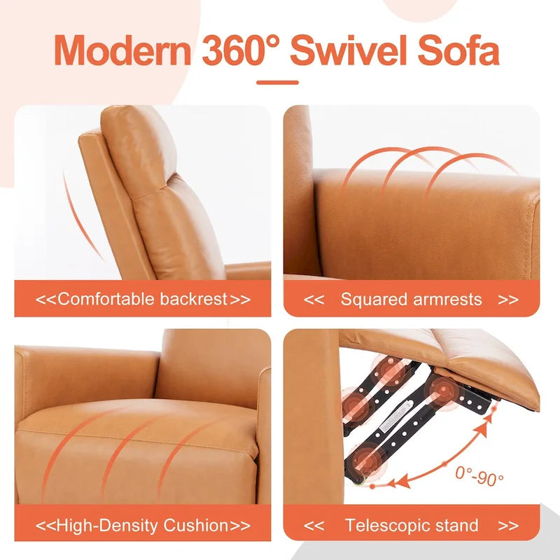 Modern Glider Rocker Chair Linen Upholstered Swivel Manual Recliner Chair High Back Single Sofa with Footrest