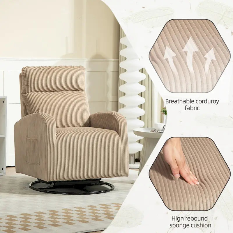Modern Upholstered Swivel Glider Rocking Chair for Nursery