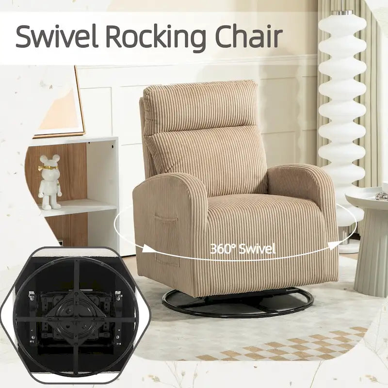 Modern Upholstered Swivel Glider Rocking Chair for Nursery