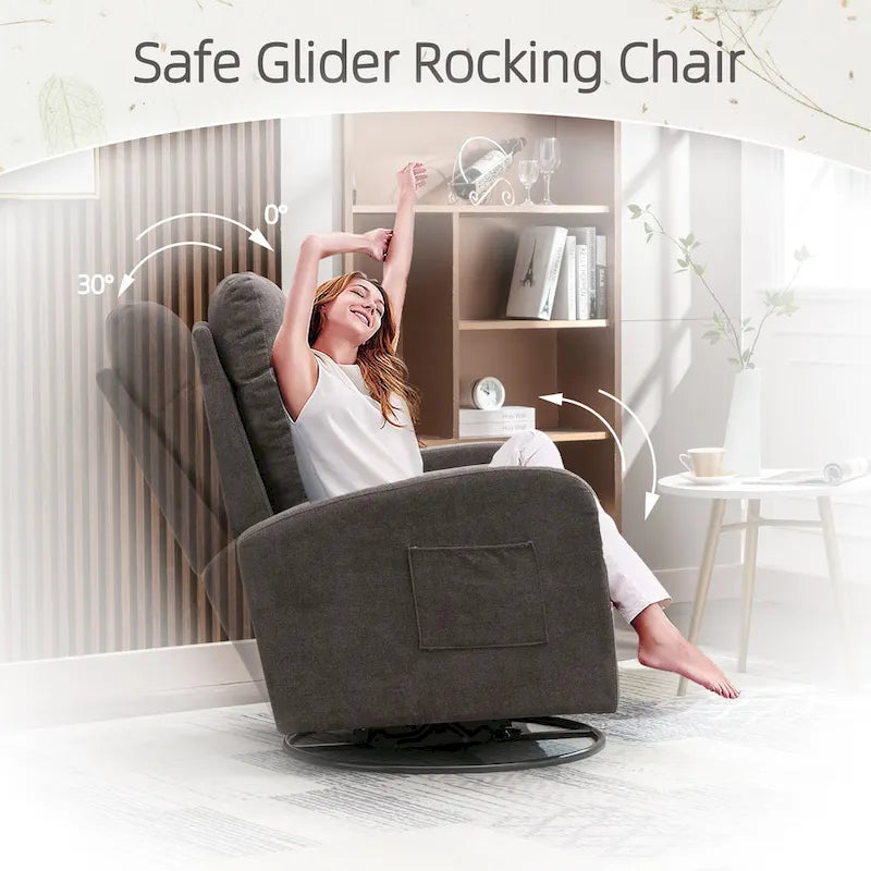 Modern Upholstered Swivel Glider Rocking Chair for Nursery