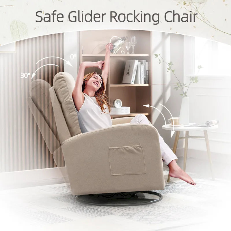 Modern Upholstered Swivel Glider Rocking Chair for Nursery