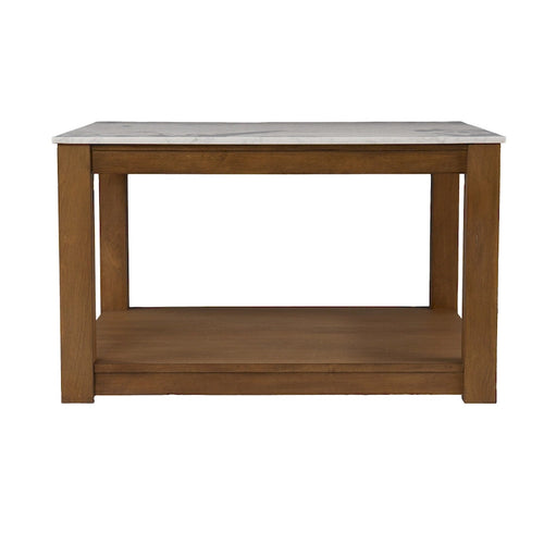 30 Contemporary Wooden Coffee Table with Faux Marble Top and Storage Shelves for Living Room - 18.25 H x 30 W x 30 D
