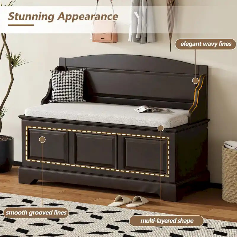 Retro Shoe Storage Bench with Safe Soft-Close Devices & Cushion