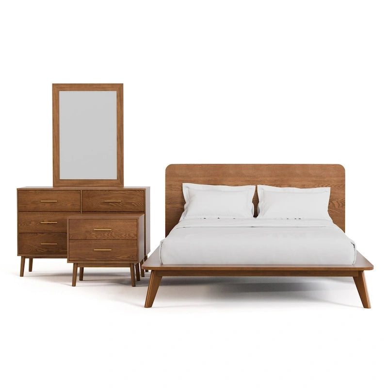 Furniture of America Beau Midcentury 4-Piece Low Profile Platform Bedroom Set