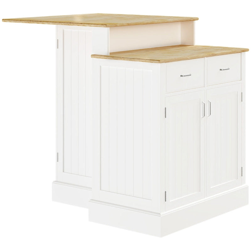 Kitchen Island With Storage Cabinet And 2-Level Rubber Wood Tabletop(no include stool)
