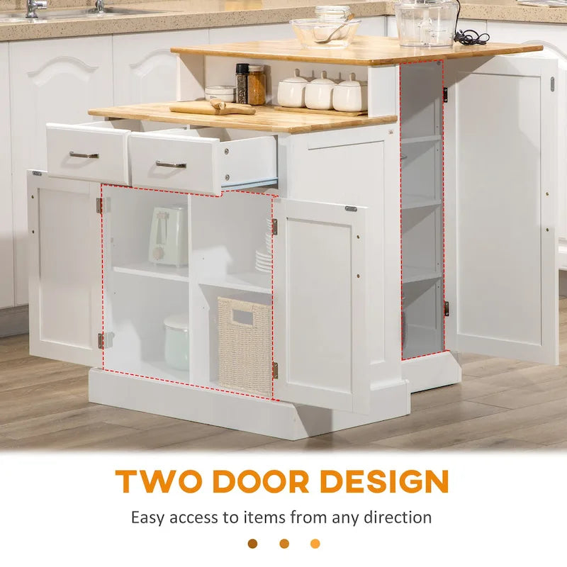 Kitchen Island With Storage Cabinet And 2-Level Rubber Wood Tabletop(no include stool)