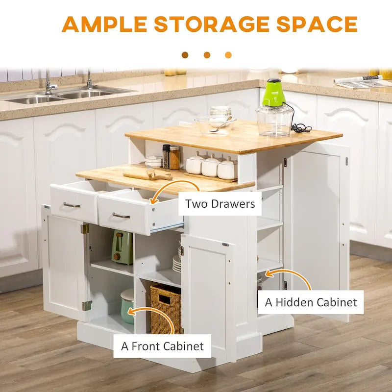 Kitchen Island With Storage Cabinet And 2-Level Rubber Wood Tabletop(no include stool)