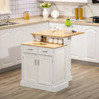 Kitchen Island With Storage Cabinet And 2-Level Rubber Wood Tabletop(no include stool)
