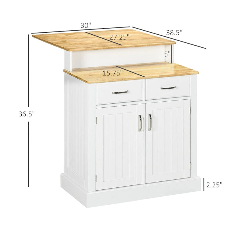 Kitchen Island With Storage Cabinet And 2-Level Rubber Wood Tabletop(no include stool)
