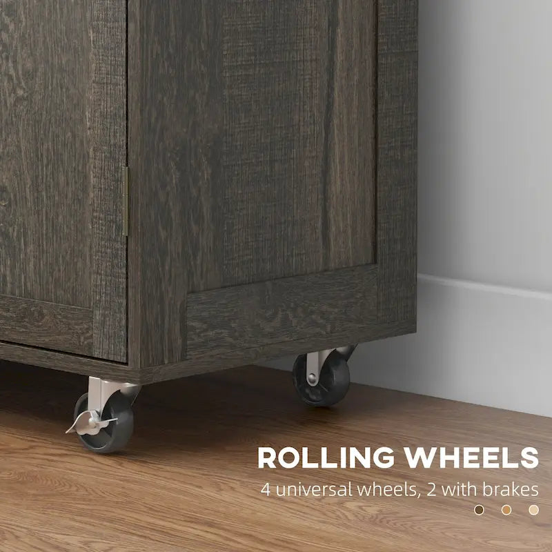 Triple-Cabinet Rolling Kitchen Island On Wheels(no include stool)