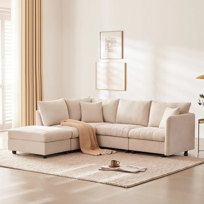 L-Shaped Modular Sectional Sofa, Upholstered Deep Seat Cloud Couch