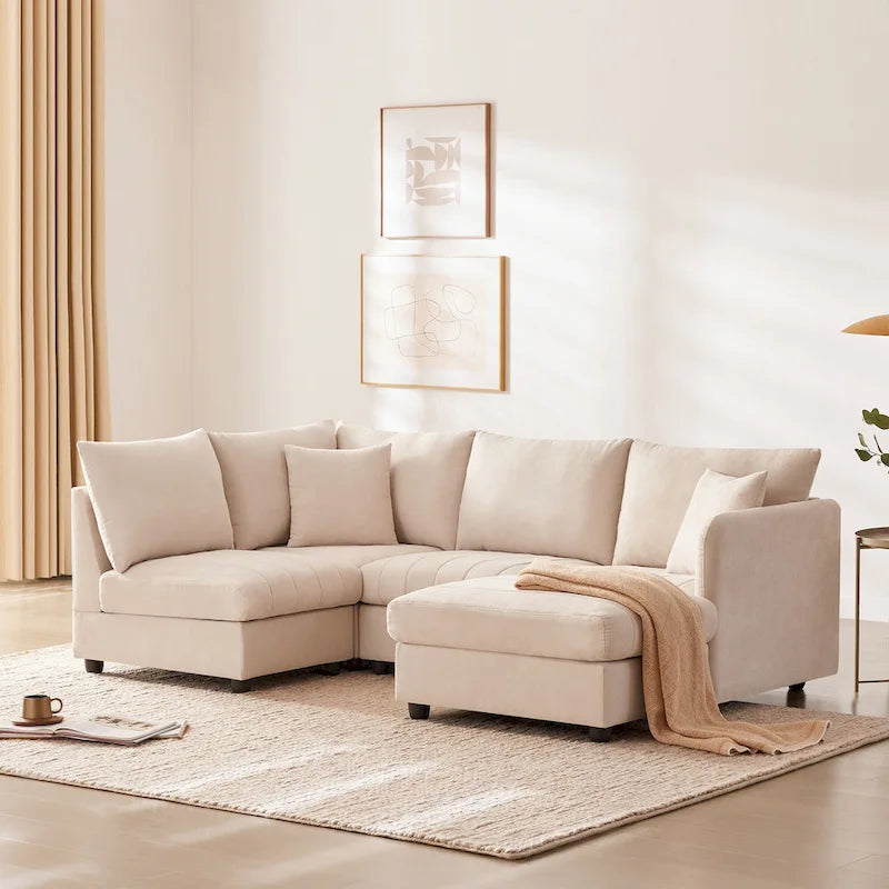 L-Shaped Modular Sectional Sofa, Upholstered Deep Seat Cloud Couch