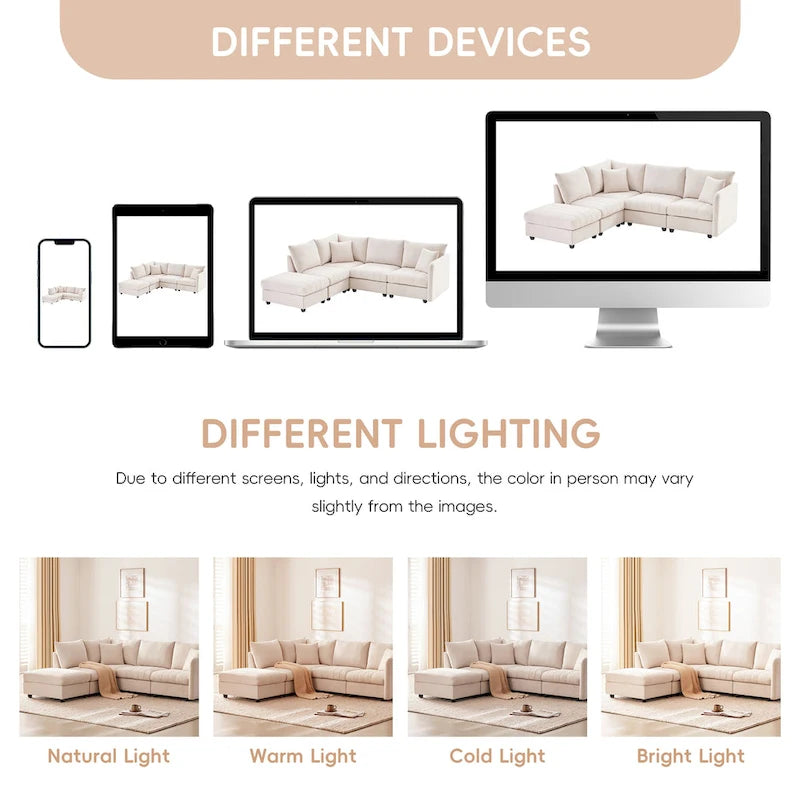 L-Shaped Modular Sectional Sofa, Upholstered Deep Seat Cloud Couch