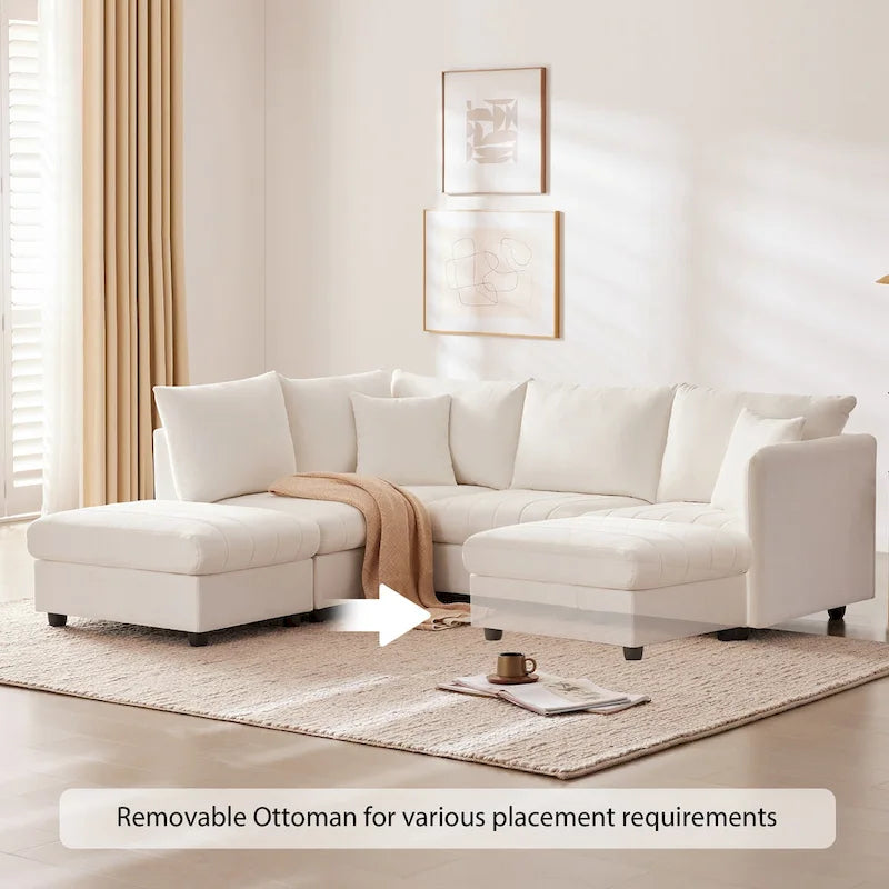 L-Shaped Modular Sectional Sofa, Upholstered Deep Seat Cloud Couch