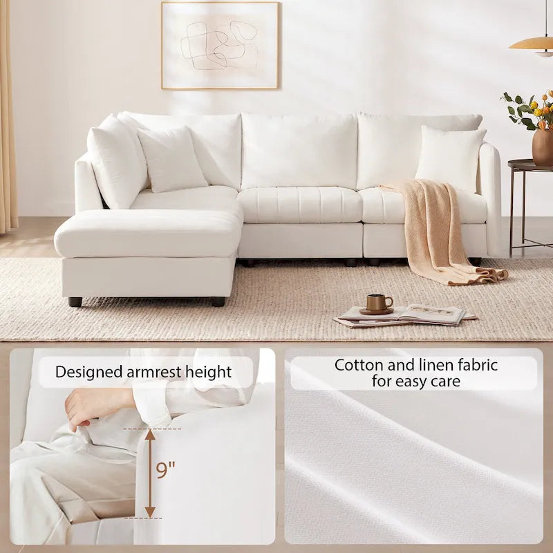 L-Shaped Modular Sectional Sofa, Upholstered Deep Seat Cloud Couch